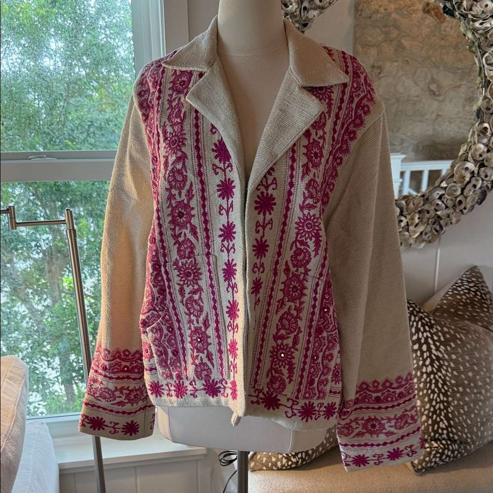 Alix Of Bohemia Cream and Pink Embroidered Jacket